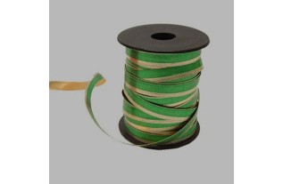 Decoration ribbon of paper green-gold 10 mm par coil of 15 meter