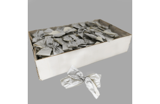 Box of gray and silver paper bows