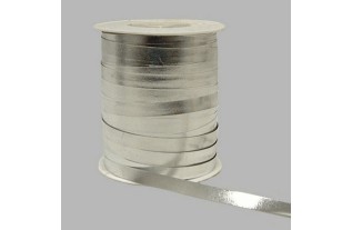 Decoratie lint van papier zilver 10 mm per spoel van 250 meter