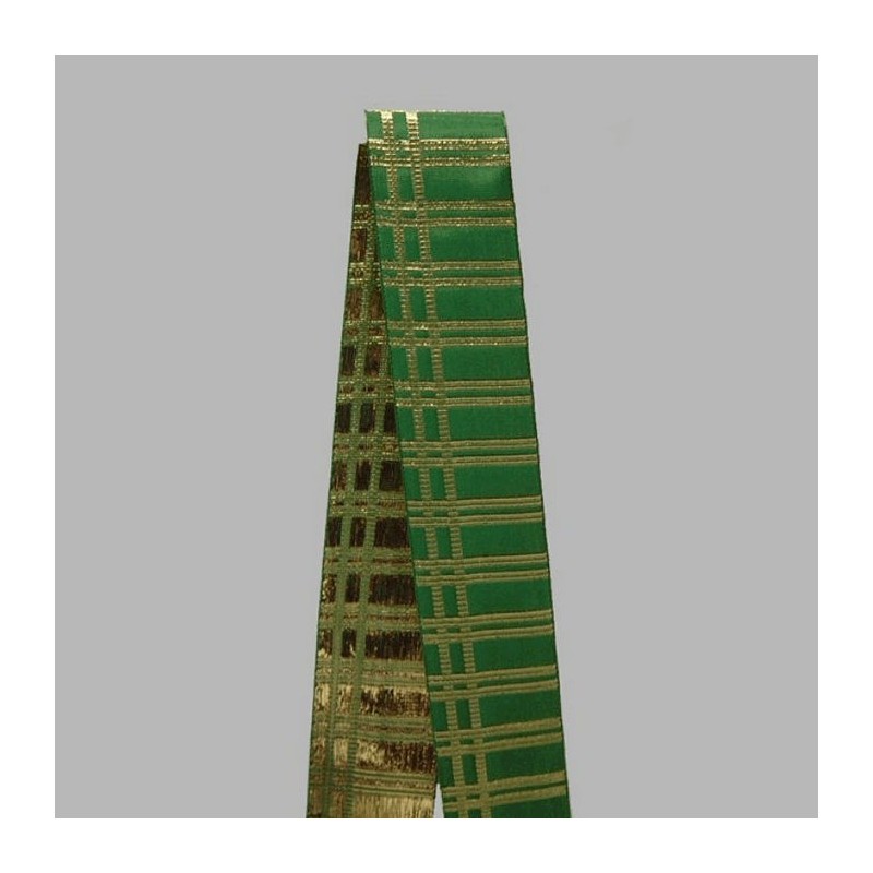 Decoration ribbon of fabric green and gold 70 mm
