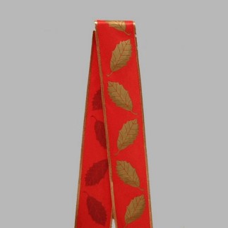 Decoration ribbon of fabric color red gold leaves design width 70 mm