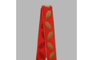 Decoration ruban de tissu or rouge conception de feuilles largeur 70 mm