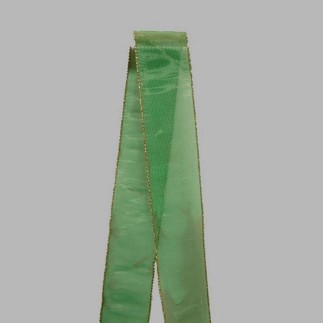 Decoration organza ribbon color green gold width 70 mm