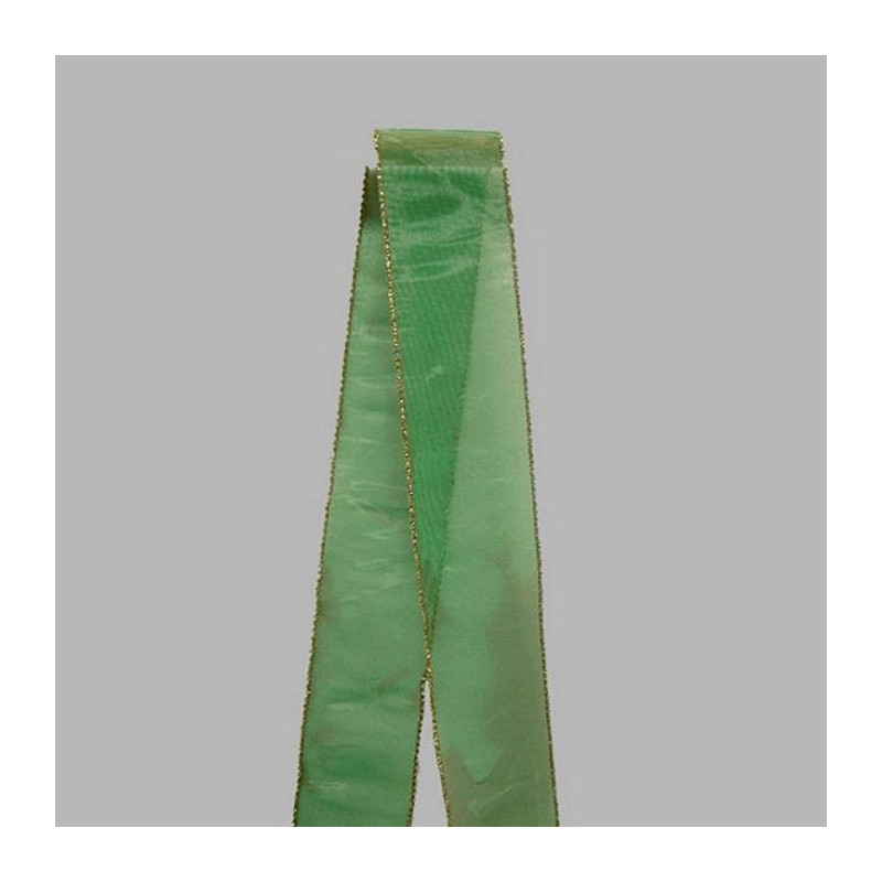 Decoration ruban d'organza couleur vert or largeur 70 mm