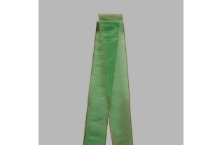 Decoration organza ribbon color green gold width 70 mm