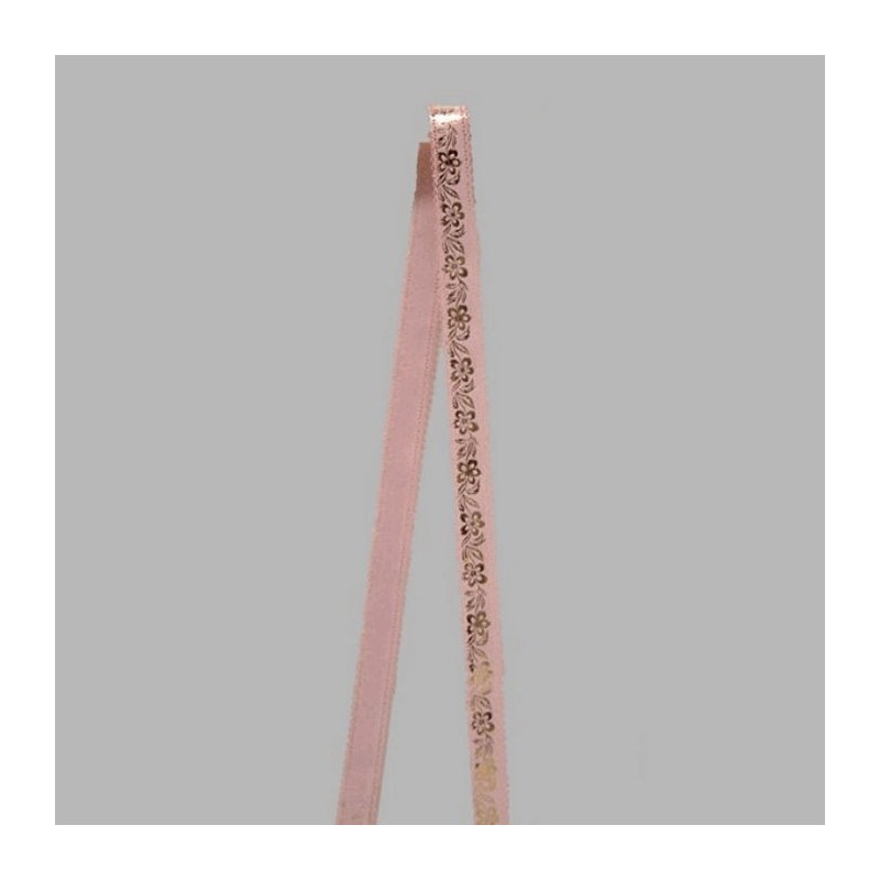 Decoratie lint van stof roze goud bloemen patroon breedte 20 mm Decoratie lint van stof roze goud bloemen patroon breedte 20 mm