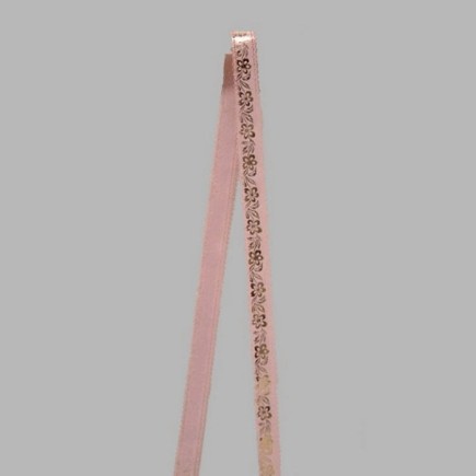Decoration ribbon of fabric pink gold floral pattern width 20 mm