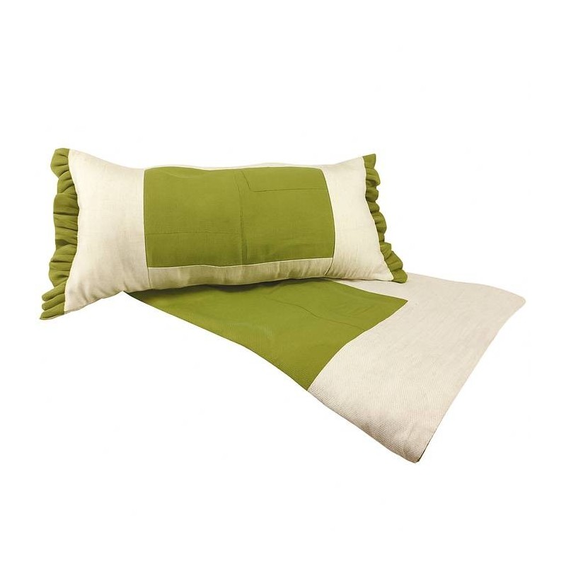 Set Nappe & Coussin Vert Olive avec bande Cinque Terre