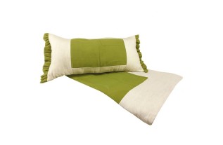 Set Nappe & Coussin Vert Olive avec bande Cinque Terre
