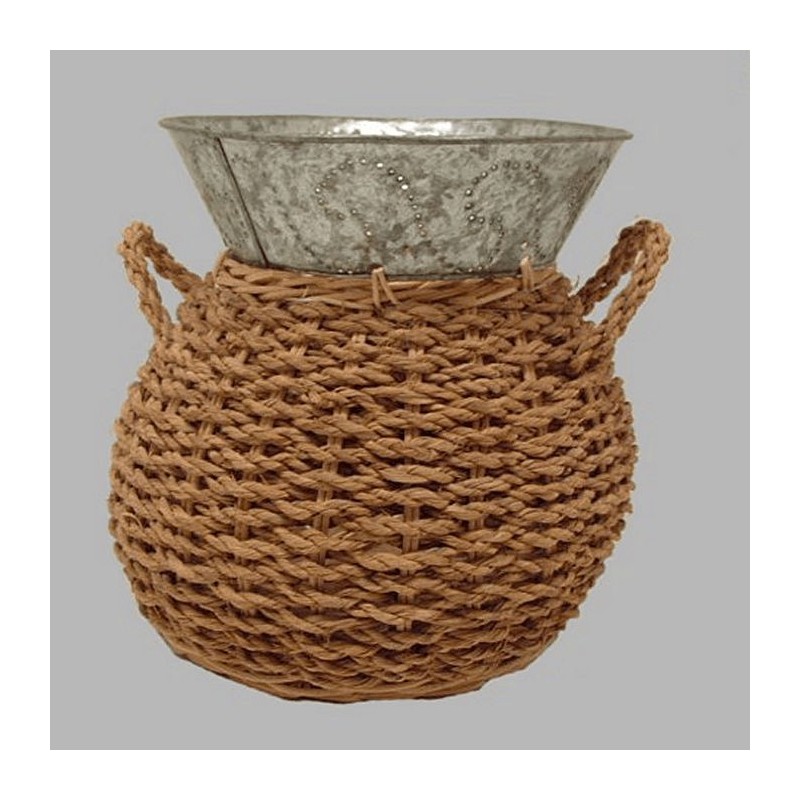 Mand van touw met zinken top 20 cm hoogte 20.5 cm