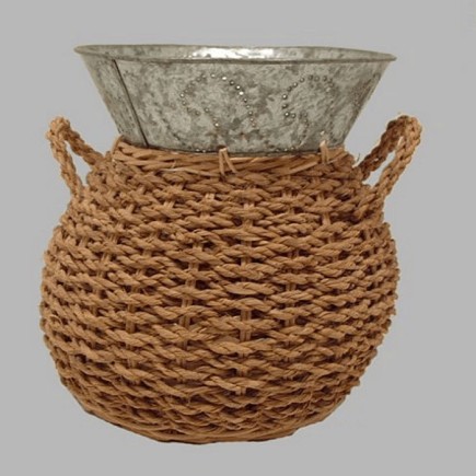 Mand van touw met zinken top 20 cm hoogte 20.5 cm