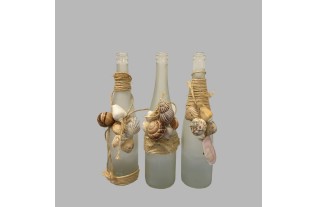 Flacon en verre dépoli avec coquillages et corde 3x