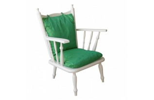 Fauteuil en Old White avec coussins verts faits main