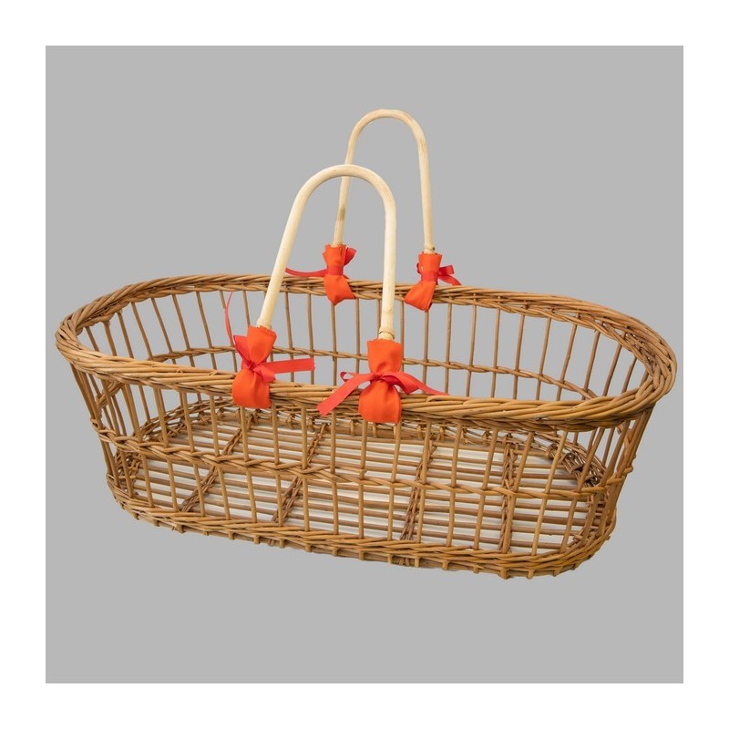 Rieten mand met hengsels en rode decoratie Rieten mand met hengsels en rode decoratie