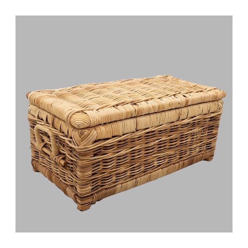 Panier Rotan avec oreilles et couvercle, 70 x 35 x 30 cm