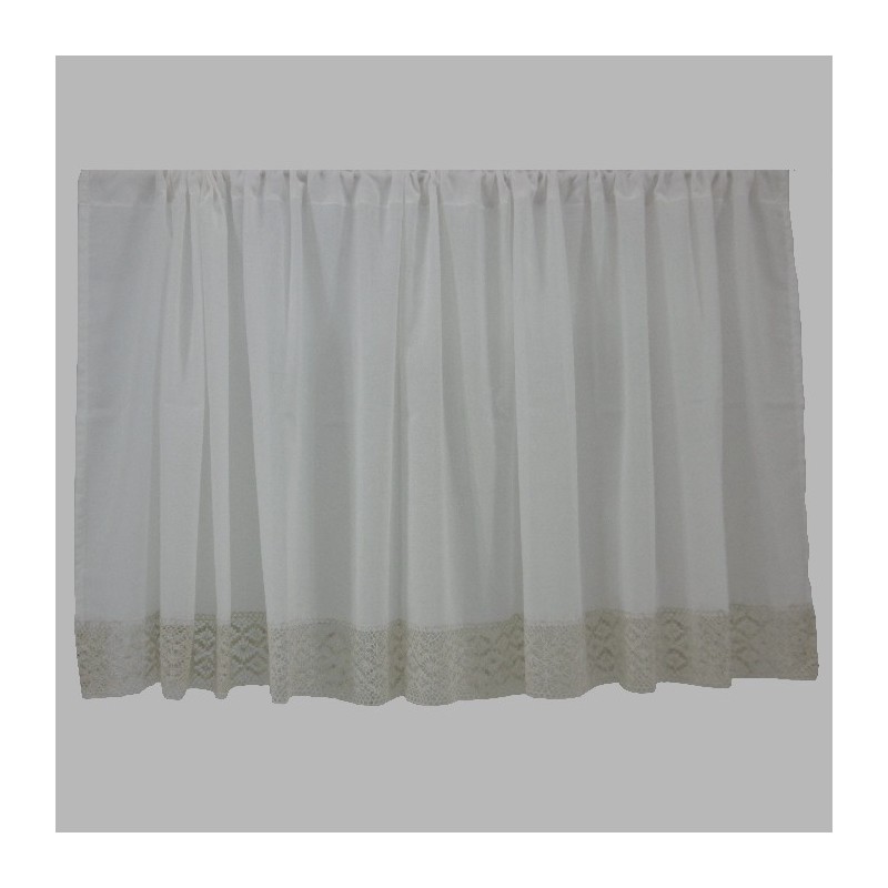 Gordijn old white met kant onderaan br 205 x h 74 cm