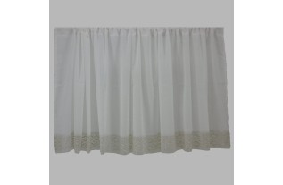 Rideau Old White avec bordure en dentelle en bas, largeur 205 cm x hauteur 74 cm