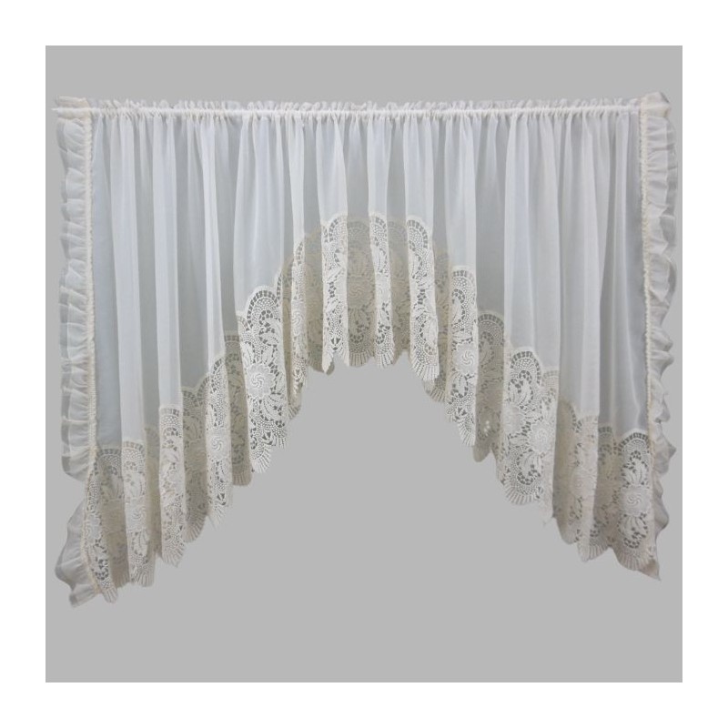 Elegant Arched Voile Curtain in Ecru with Ruffles and Lace