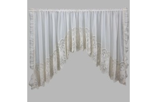 Store à Voile Écru avec Arc Élégant, Volants et Dentelle