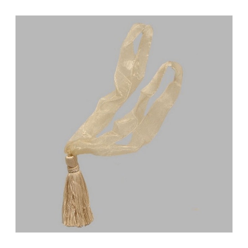 Embrasse organza avec 1 gland couleur blanc or longueur 50 cm Embrasse organza avec 1 gland couleur blanc or longueur 50 cm
