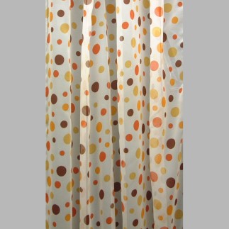 Vitrage van voile met bruine bolletjes