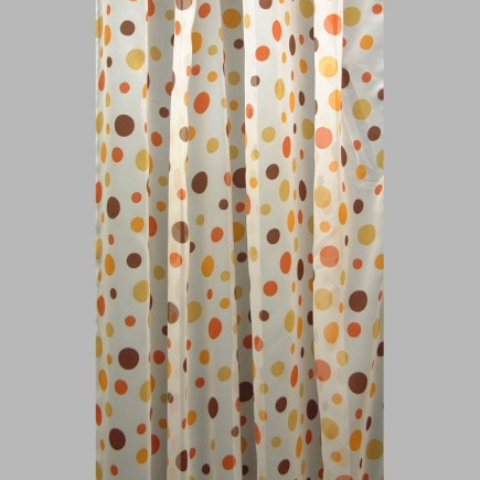 Vitrage van voile met bruine bolletjes