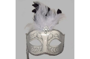 masker Venetie met handvat kleur zilver 17 cm breed
