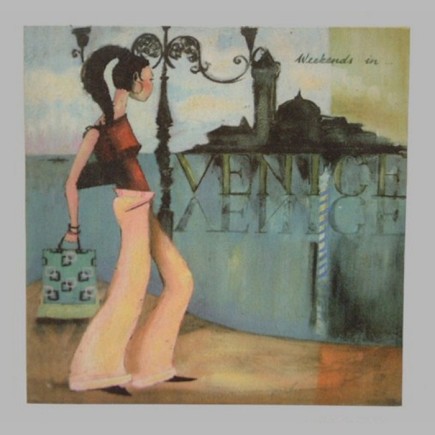 canvas painting of Paris-Rome-New York and Venice 28 x 28 cm