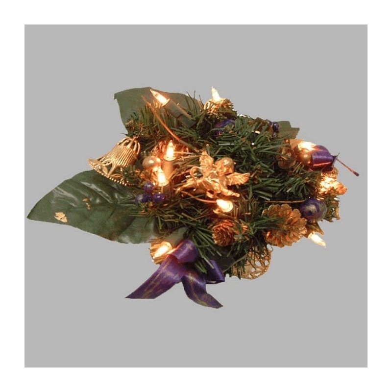 Kerst boeket met verlichting kleur blauw en goud 25 cm