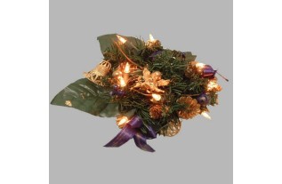 Kerst boeket met verlichting kleur blauw en goud 25 cm