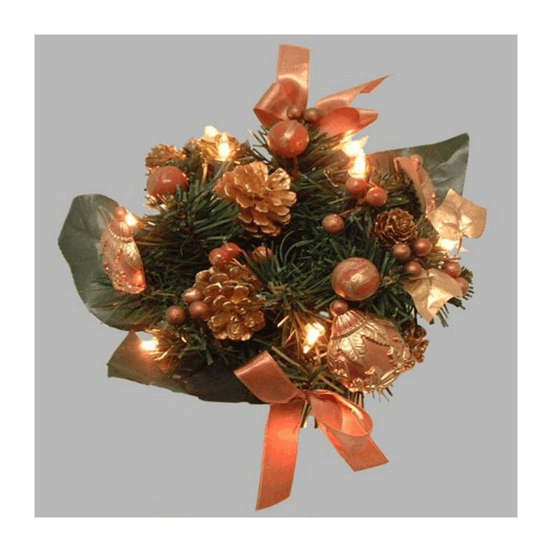 Christmas bouquet with lights colors brown and gold 25 cm
