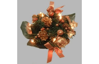 Bouquet de Noël avec des lumières couleur brun et or 25 cm