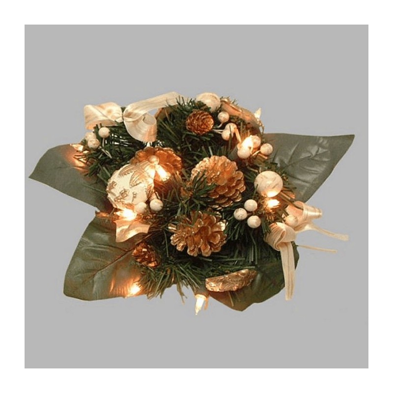 Kerst boeket met verlichting kleur wit en goud 25 cm