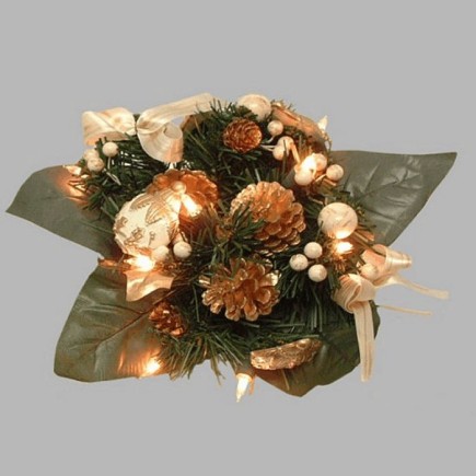Christmas bouquet with lights color white and gold 25 cm