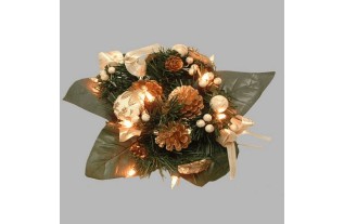 Kerst boeket met verlichting kleur wit en goud 25 cm