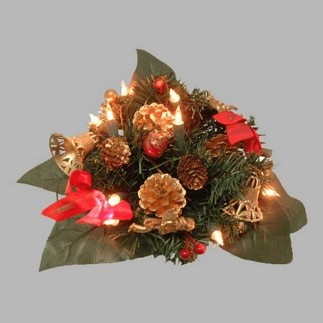Kerst boeket met verlichting kleur rood en goud 25 cm