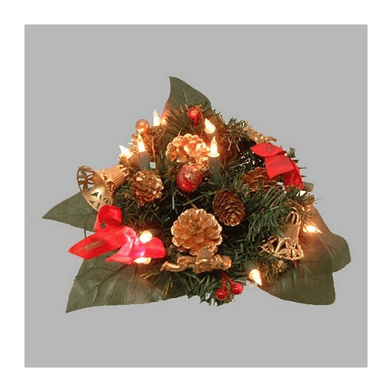 Kerst boeket met verlichting kleur rood en goud 25 cm Kerst boeket met verlichting kleur rood en goud 25 cm