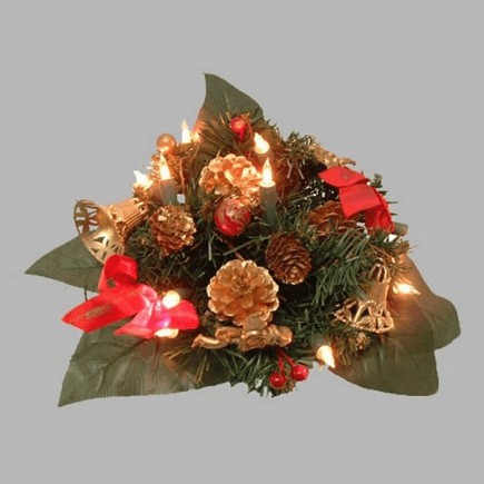 Kerst boeket met verlichting kleur rood en goud 25 cm