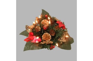 Kerst boeket met verlichting kleur rood en goud 25 cm