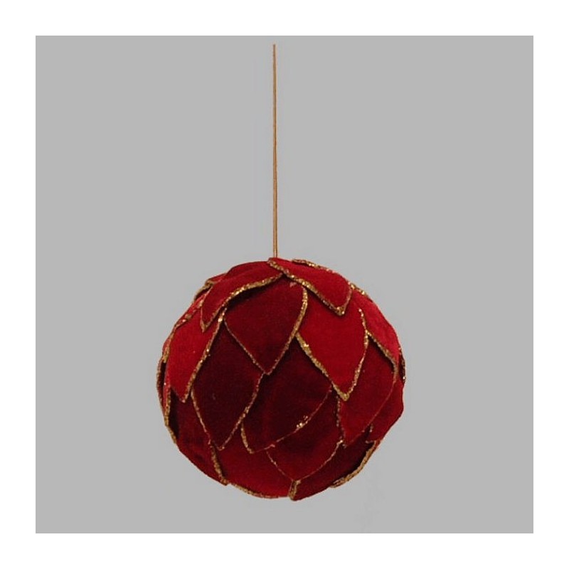 Boule de Noël de velours couleur or et rouge 10 cm
