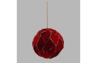Boule de Noël de velours couleur or et rouge 10 cm
