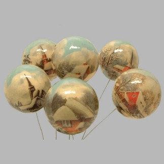 Set van 6 Nostalgische Kerstballen op Prikker – 75 mm, Perfect voor Feestelijke Decoratie