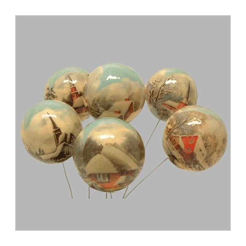 Ensemble de 6 Boules de Noël Nostalgique sur Piques – 75 mm, Parfait pour une Décoration Festive