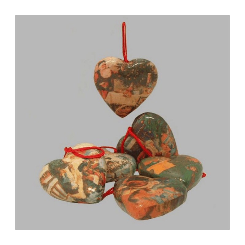 coeurs de Noël nostalgique 10 cm de taille par 6 pcs