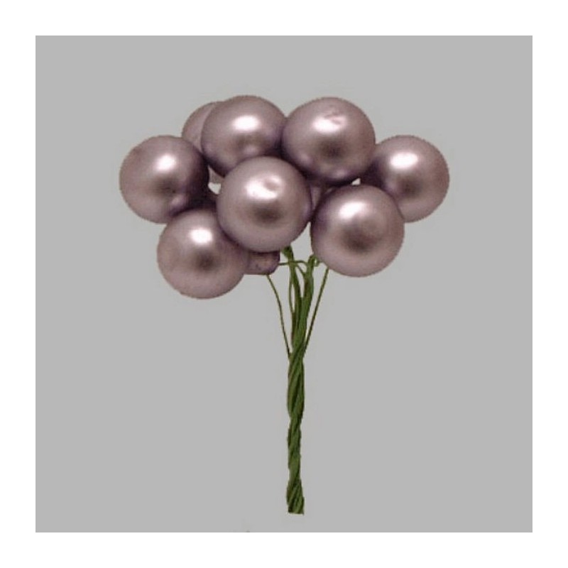 Christmas balls on wire color purple 15 mm 10 pieces