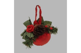 Kerstbal met ornamenten kleur rood 10 cm