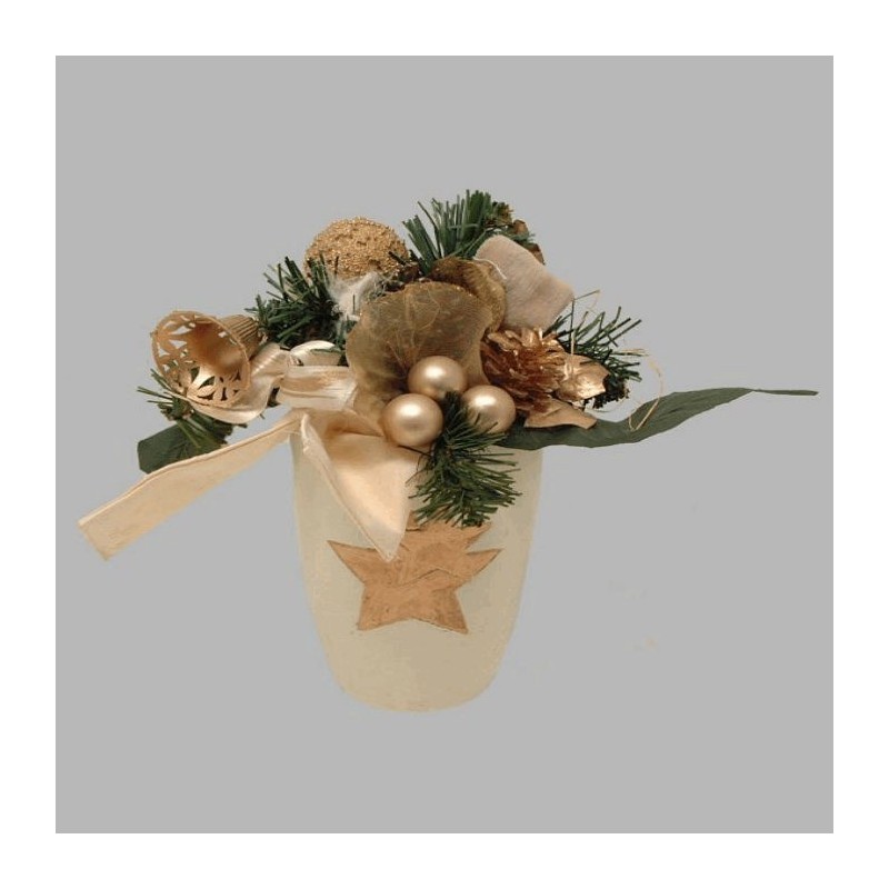 Kerststuk met ornamenten hoogte 18 cm