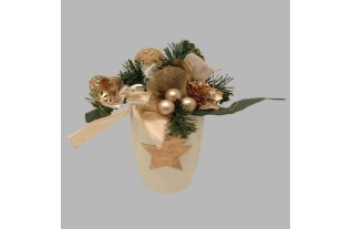 Kerststuk met ornamenten hoogte 18 cm