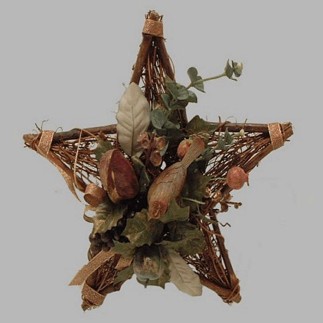 Christmas wreath in the shape of a star gold and brown bow
