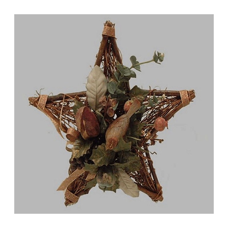 Christmas wreath in the shape of a star gold and brown bow